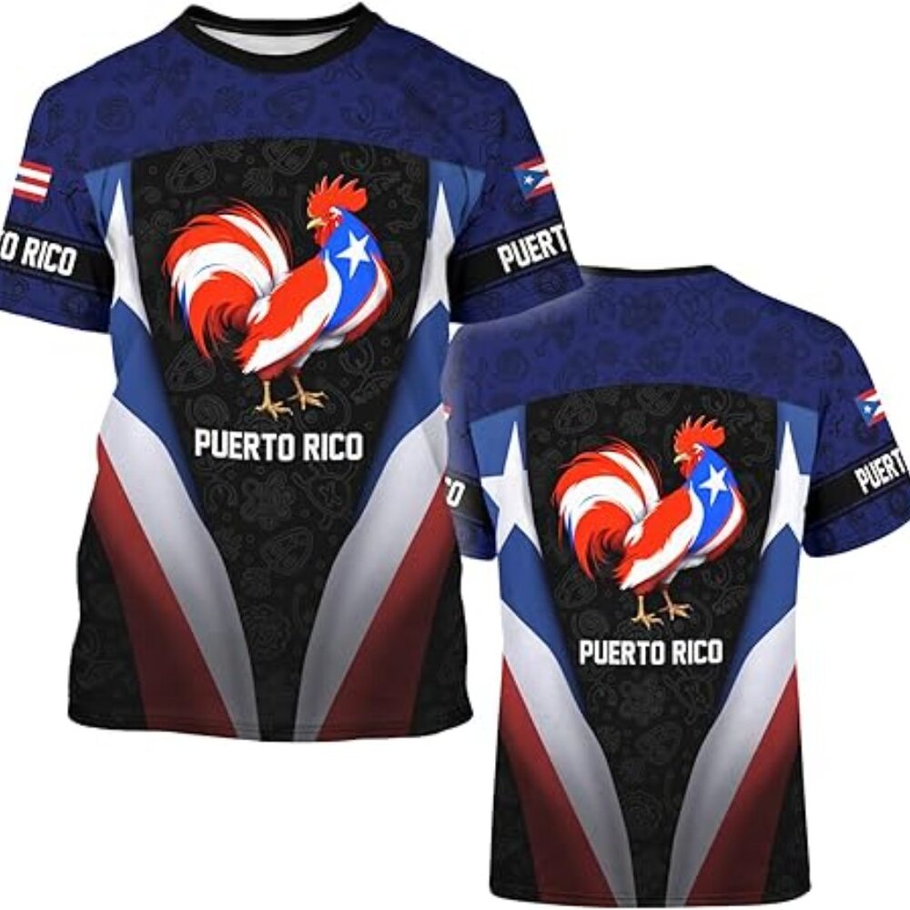Mens Novelty Flag Puerto Rico T-Shirt 3D Printed Graphic Short Sleeve Shirt Crew - Picture 6 of 6